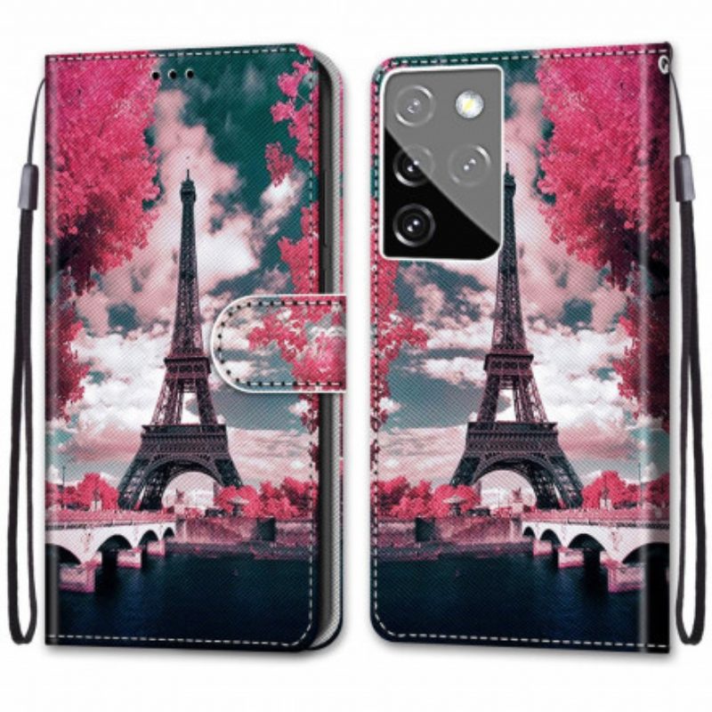 Custodia in pelle Samsung Galaxy S21 Ultra 5G Parigi In Fiore