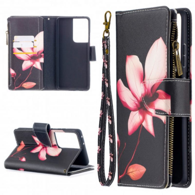 Custodia in pelle Samsung Galaxy S21 Ultra 5G Tasca Con Zip A Fiore