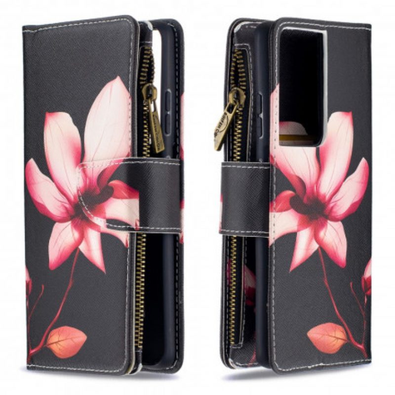 Custodia in pelle Samsung Galaxy S21 Ultra 5G Tasca Con Zip A Fiore