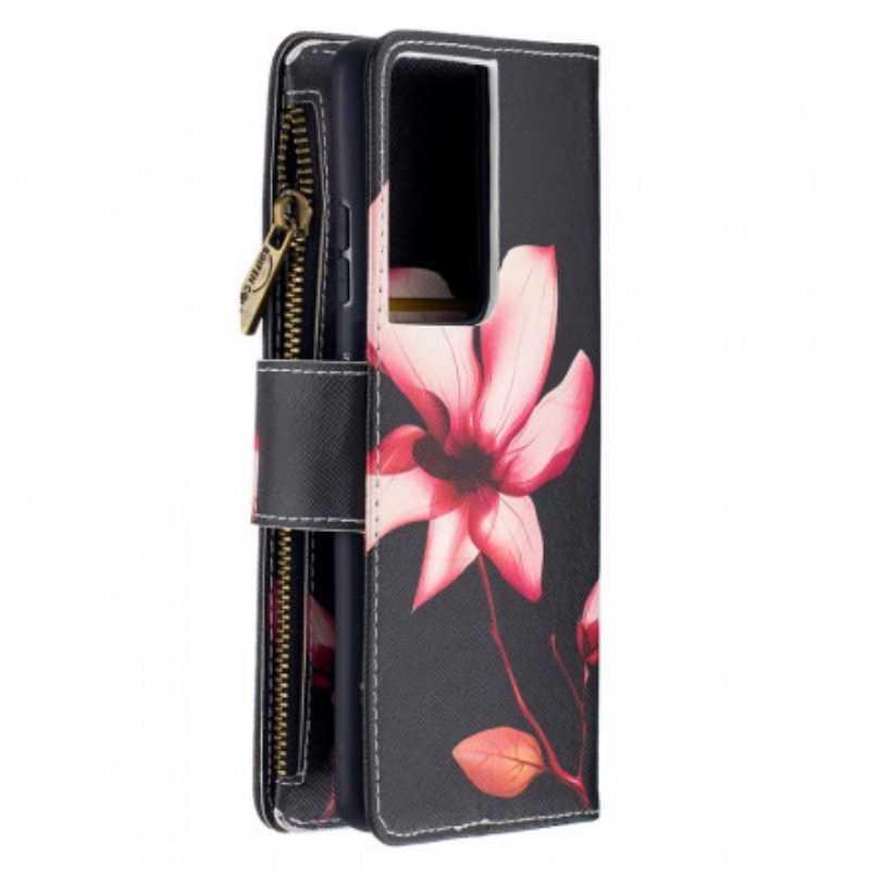 Custodia in pelle Samsung Galaxy S21 Ultra 5G Tasca Con Zip A Fiore