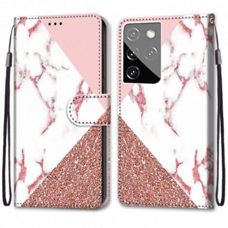 Custodia in pelle Samsung Galaxy S21 Ultra 5G Triangolo In Marmo E Glitter