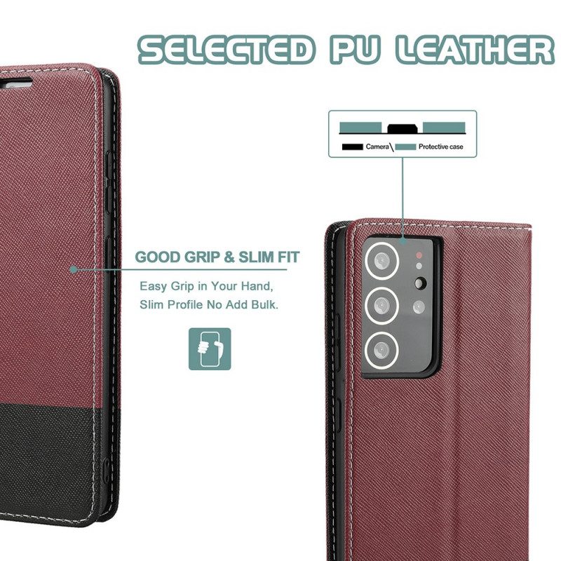 Folio Cover Samsung Galaxy S21 Ultra 5G Custodia in pelle Ecopelle Testurizzata Bicolore