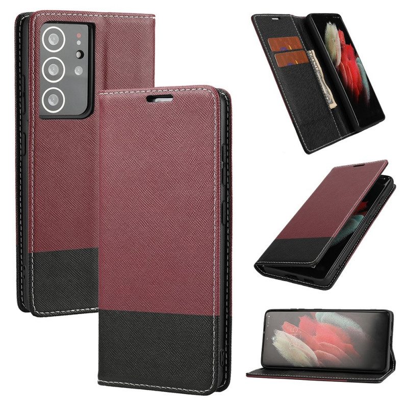 Folio Cover Samsung Galaxy S21 Ultra 5G Custodia in pelle Ecopelle Testurizzata Bicolore