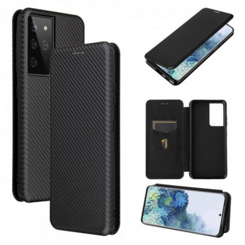 Folio Cover Samsung Galaxy S21 Ultra 5G Custodia in pelle Fibra Di Carbonio