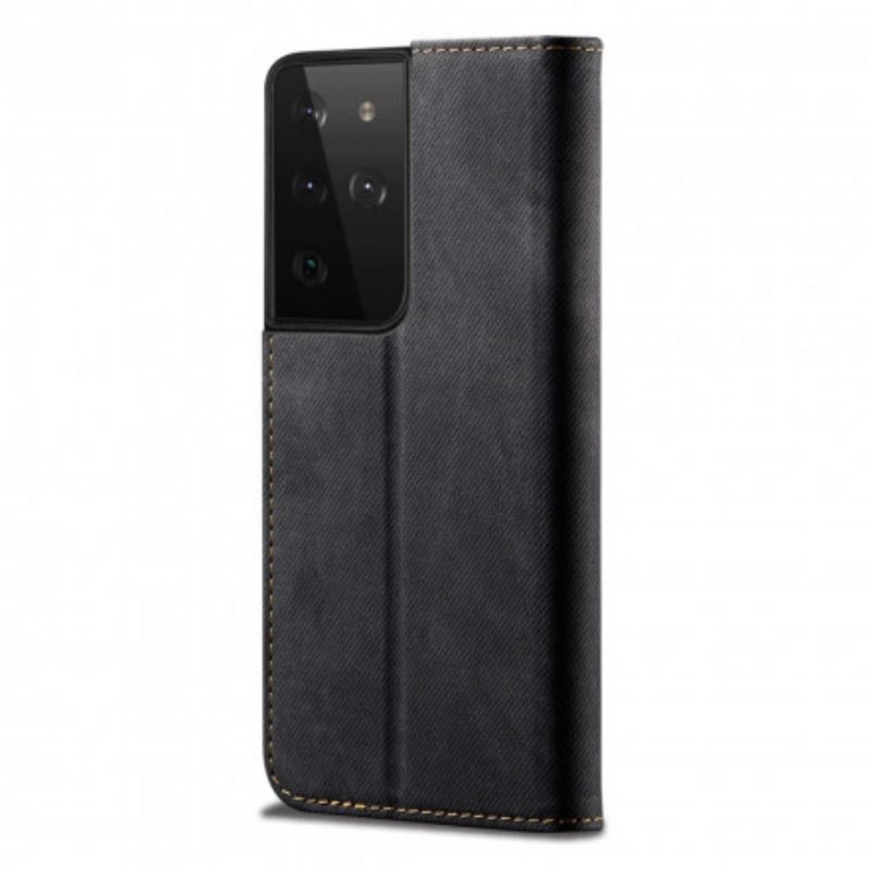 Folio Cover Samsung Galaxy S21 Ultra 5G Custodia in pelle Tessuto Denim