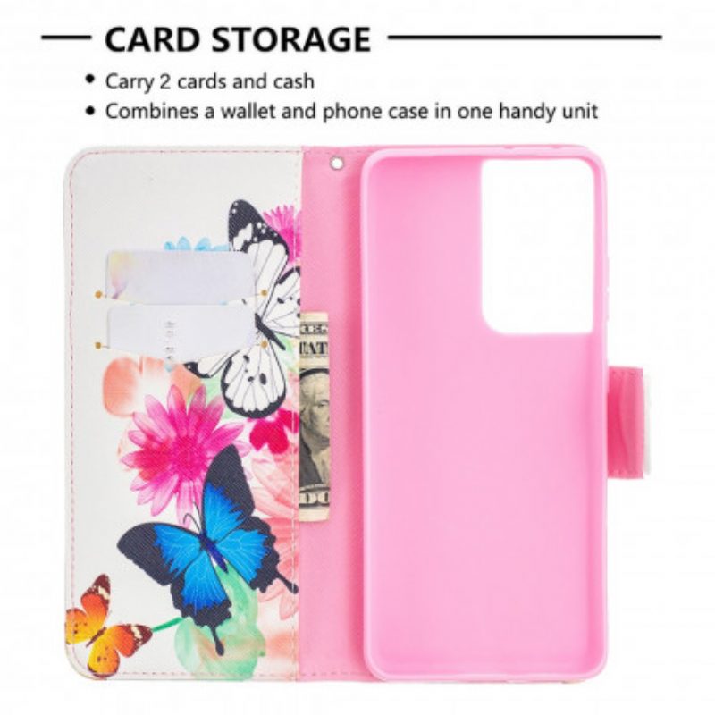 Folio Cover Samsung Galaxy S21 Ultra 5G Farfalle E Fiori Dipinti