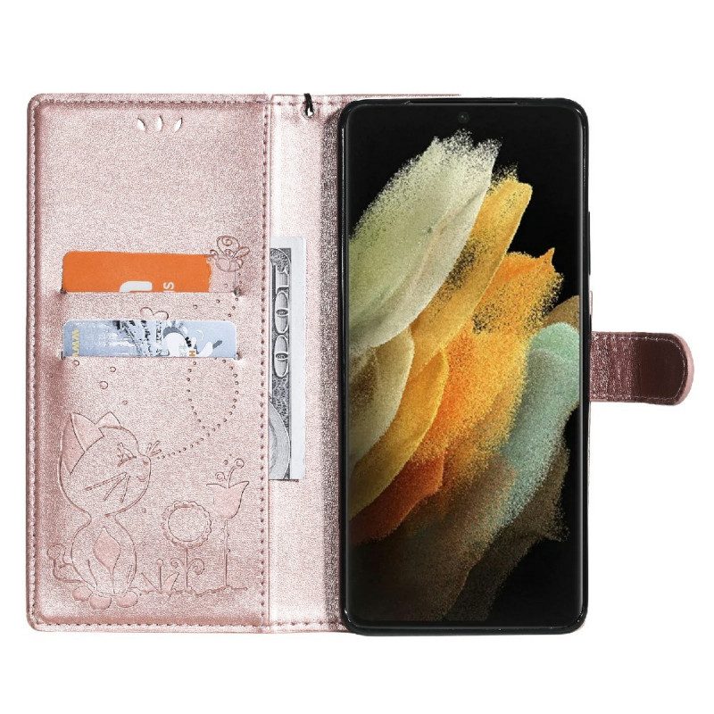 Folio Cover Samsung Galaxy S21 Ultra 5G Gatto E Ape Con Cordino