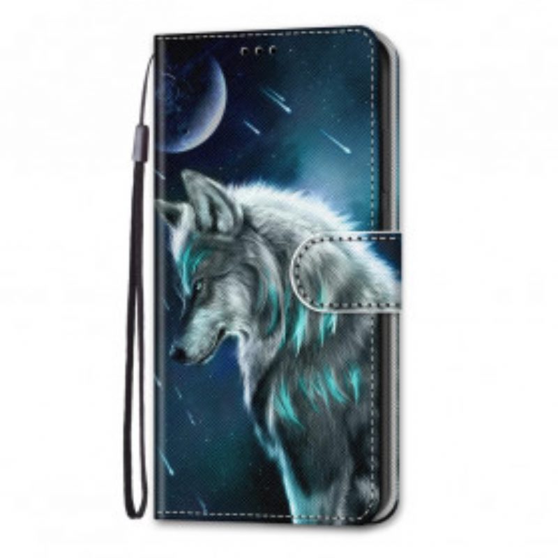 Folio Cover Samsung Galaxy S21 Ultra 5G Lupo Sotto Una Pioggia Di Stelle