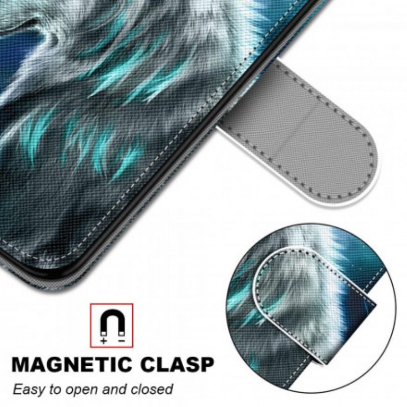 Folio Cover Samsung Galaxy S21 Ultra 5G Lupo Sotto Una Pioggia Di Stelle