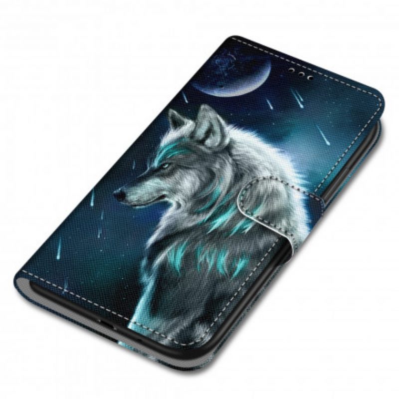 Folio Cover Samsung Galaxy S21 Ultra 5G Lupo Sotto Una Pioggia Di Stelle