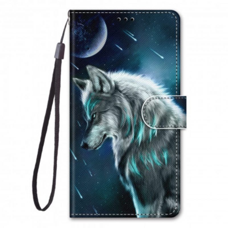 Folio Cover Samsung Galaxy S21 Ultra 5G Lupo Sotto Una Pioggia Di Stelle