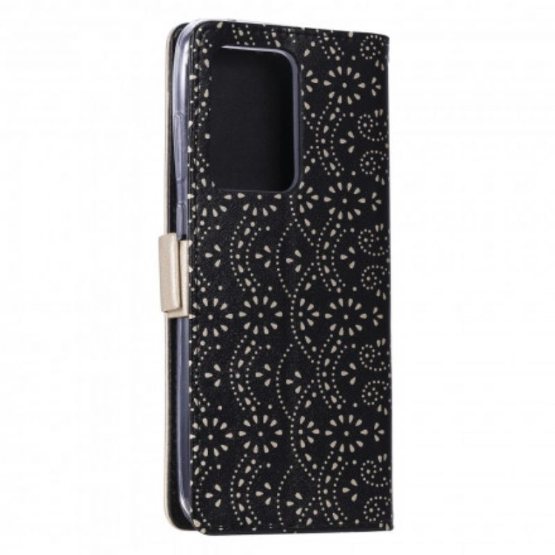 Folio Cover Samsung Galaxy S21 Ultra 5G Portamonete Con Cinturino In Pizzo