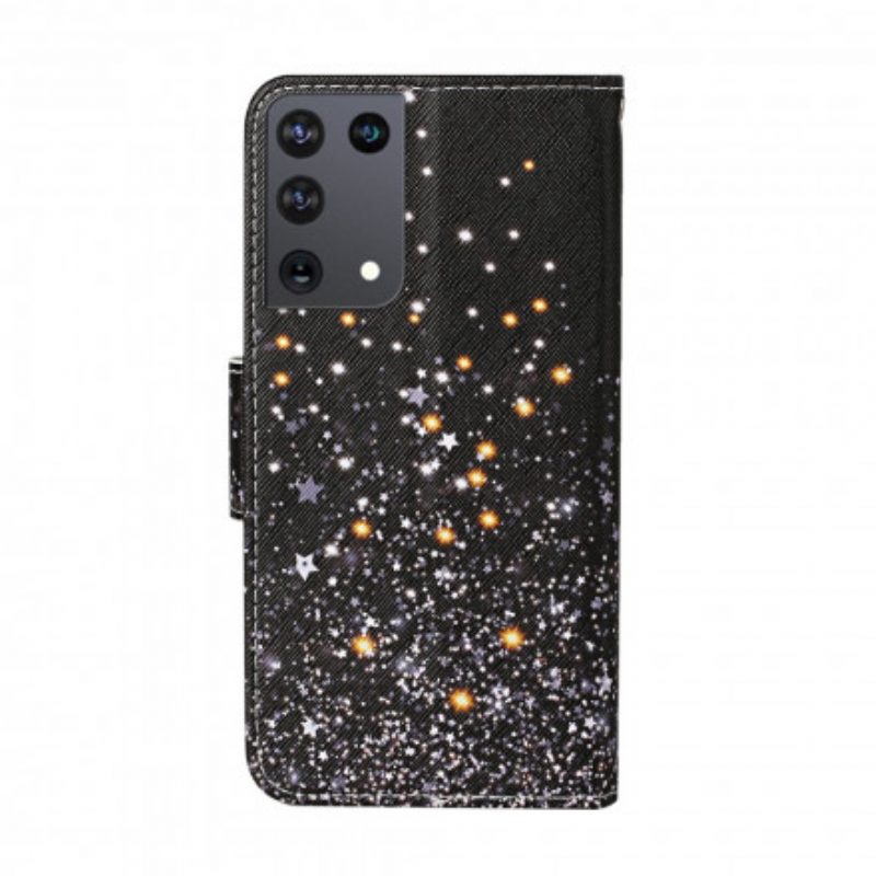 Folio Cover Samsung Galaxy S21 Ultra 5G Stelle E Paillettes Con Cordino