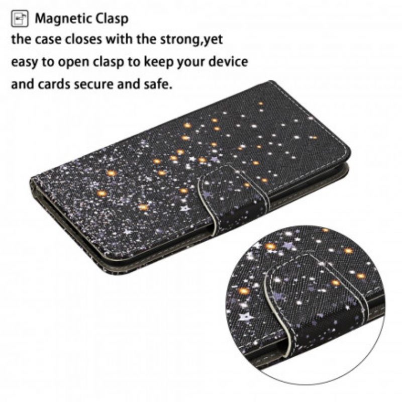 Folio Cover Samsung Galaxy S21 Ultra 5G Stelle E Paillettes Con Cordino