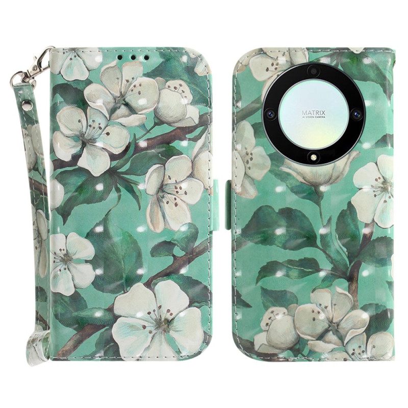 Folio Cover Honor Magic 5 Lite Fiori Bianchi Strappy