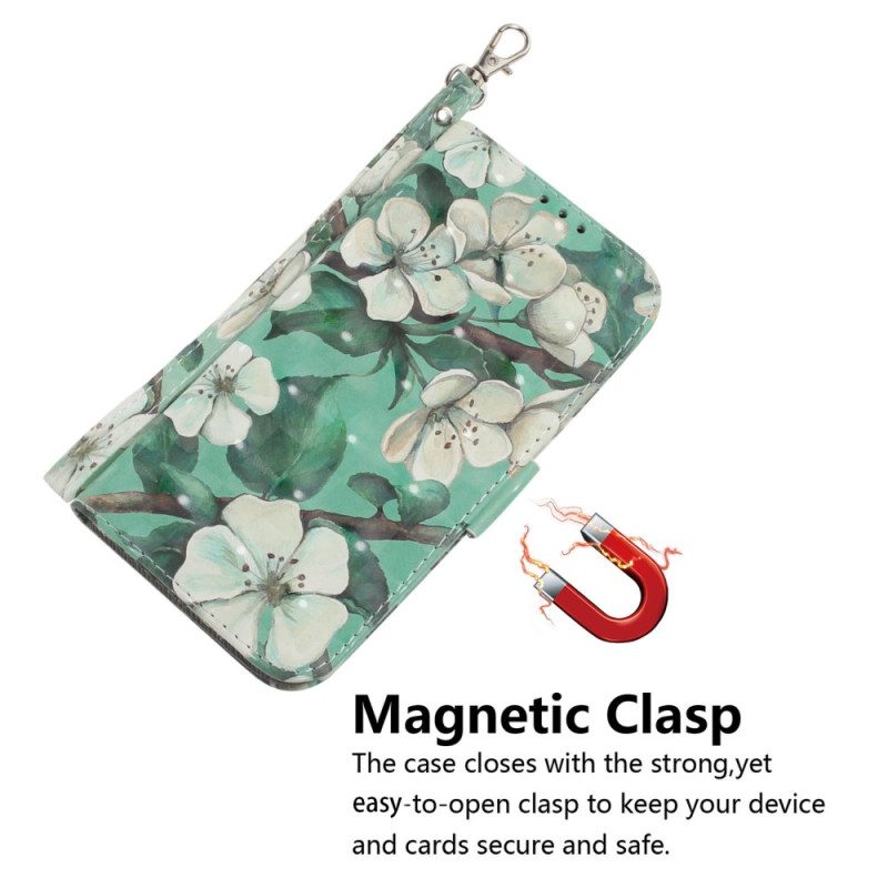 Folio Cover Honor Magic 5 Lite Fiori Bianchi Strappy