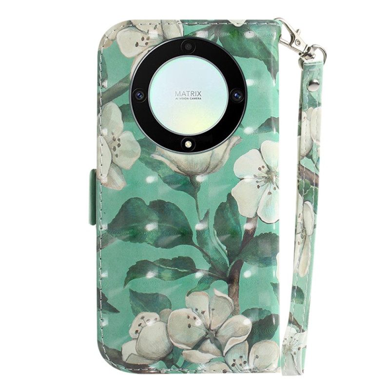 Folio Cover Honor Magic 5 Lite Fiori Bianchi Strappy