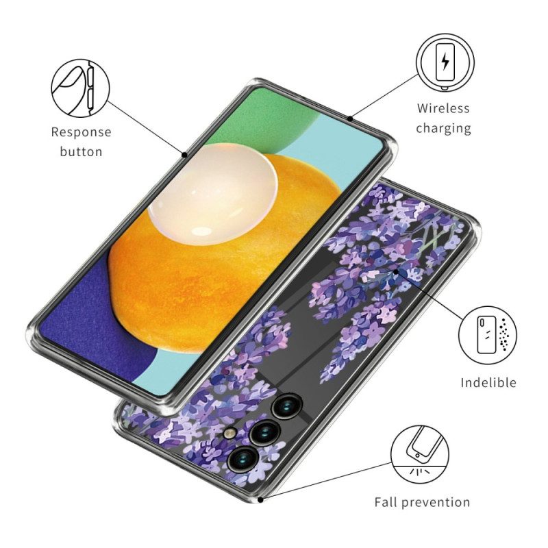 Cover Samsung Galaxy A14 / A14 5G Fiori Viola Senza Soluzione Di Continuità