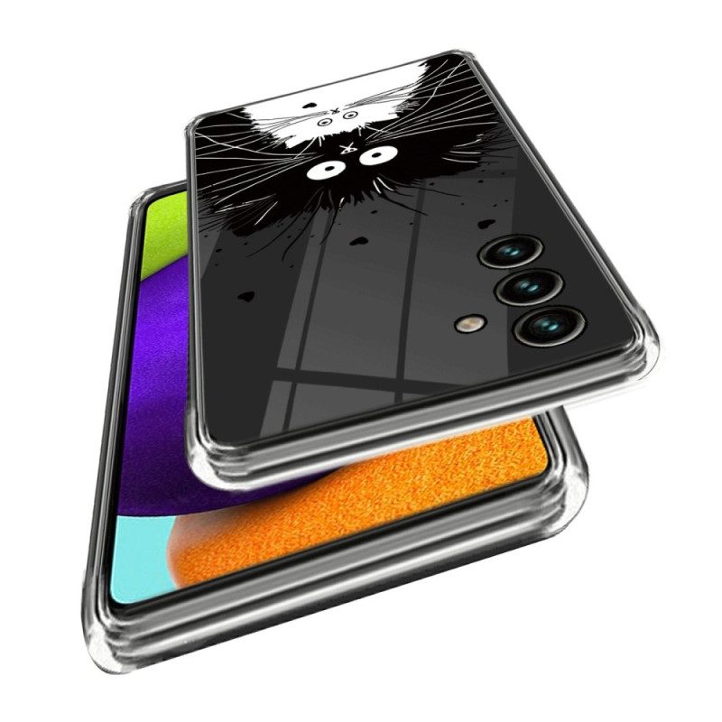 Cover Samsung Galaxy A14 / A14 5G Gatto Bianco Trasparente Gatto Nero