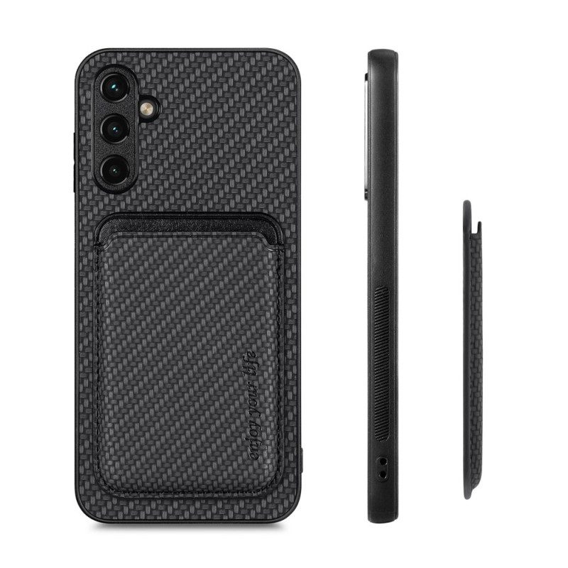 Cover Samsung Galaxy A14 / A14 5G Portacarte Staccabile In Fibra Di Carbonio