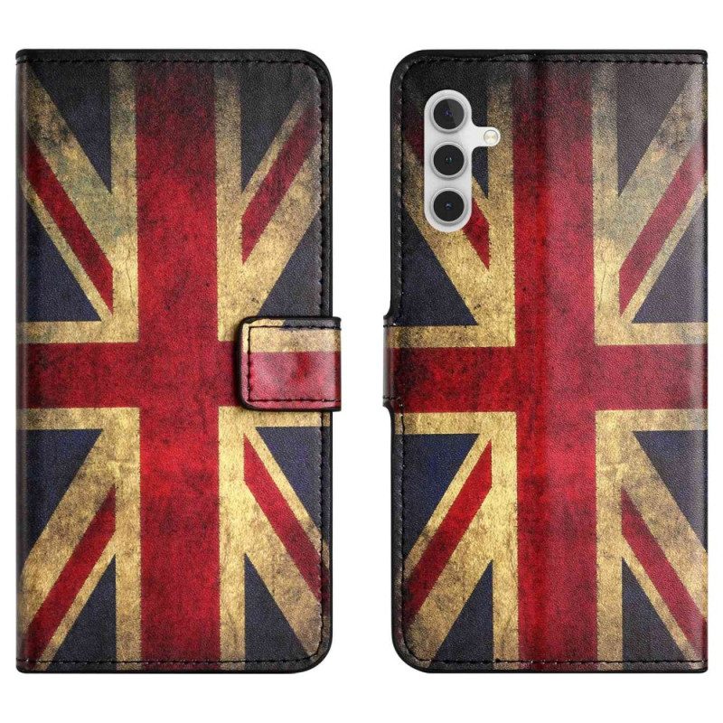 Custodia in pelle Samsung Galaxy A14 / A14 5G Bandiera Inglese D'epoca