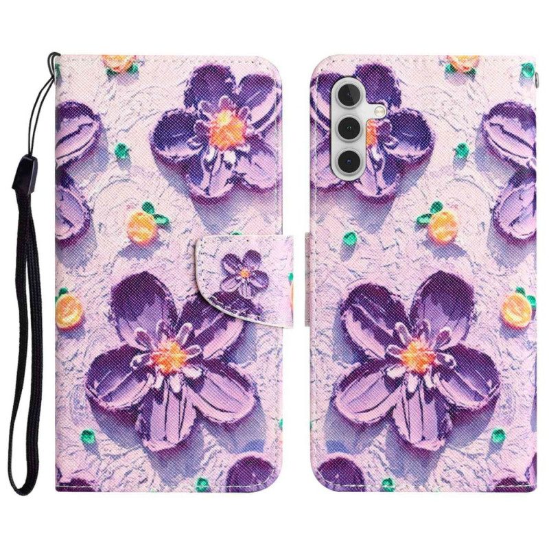 Custodia in pelle Samsung Galaxy A14 / A14 5G Cinturino Fiori