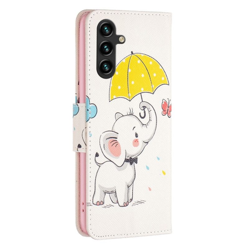 Custodia in pelle Samsung Galaxy A14 / A14 5G Elefante Sotto La Pioggia