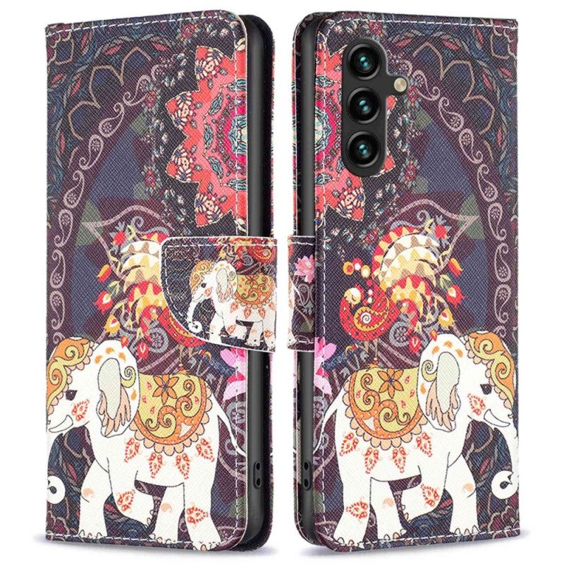 Custodia in pelle Samsung Galaxy A14 / A14 5G Elefante Tribale