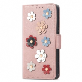 Custodia in pelle Samsung Galaxy A14 / A14 5G Fiori Decorativi