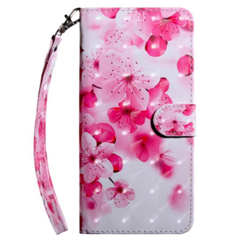 Custodia in pelle Samsung Galaxy A14 / A14 5G Fiori Rosa Strappy