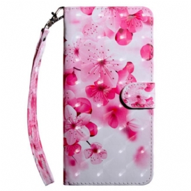 Custodia in pelle Samsung Galaxy A14 / A14 5G Fiori Rosa Strappy