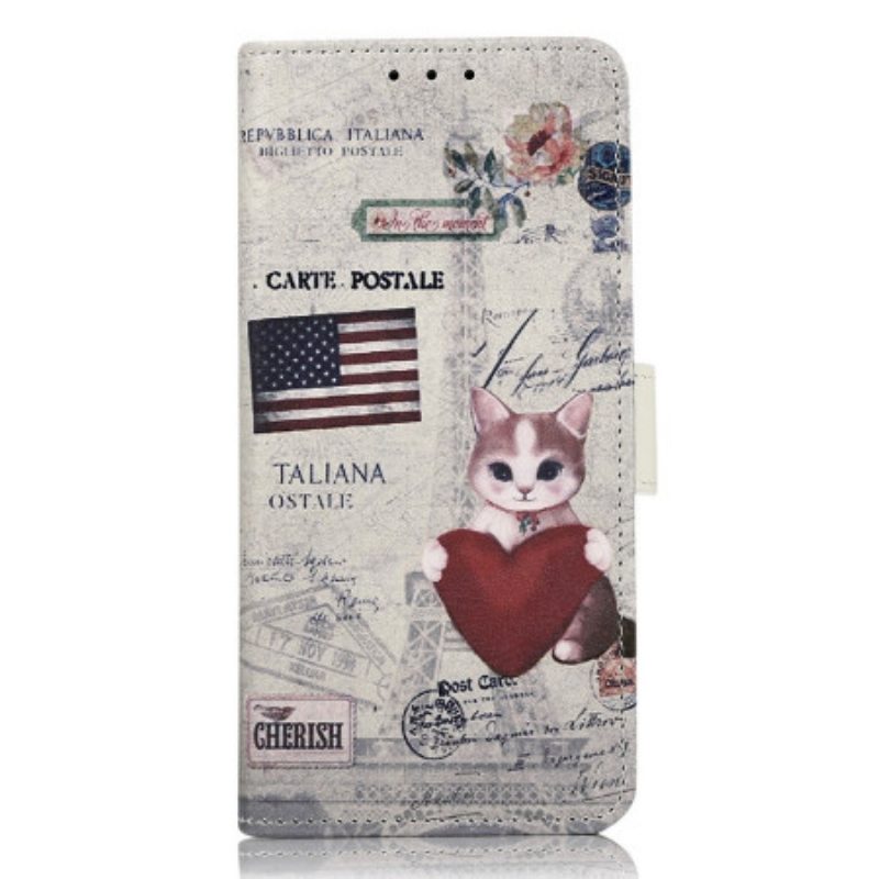 Custodia in pelle Samsung Galaxy A14 / A14 5G Gatto Viaggiatore