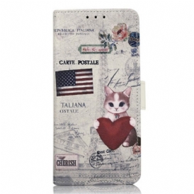 Custodia in pelle Samsung Galaxy A14 / A14 5G Gatto Viaggiatore