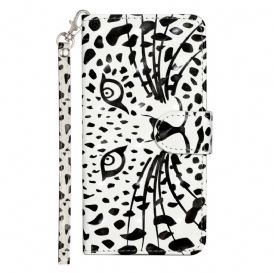 Custodia in pelle Samsung Galaxy A14 / A14 5G Leopardo Con Spalline