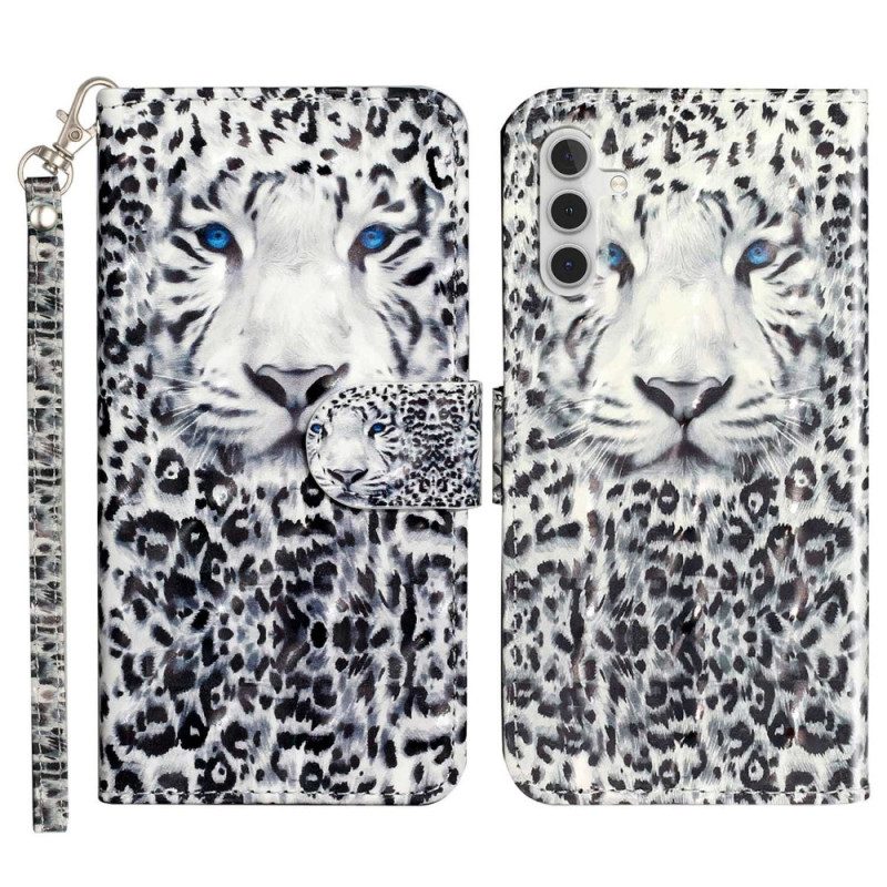 Custodia in pelle Samsung Galaxy A14 / A14 5G Leopardo Con Spalline