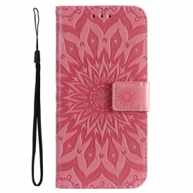 Custodia in pelle Samsung Galaxy A14 / A14 5G Mandala Sole Con Cordino