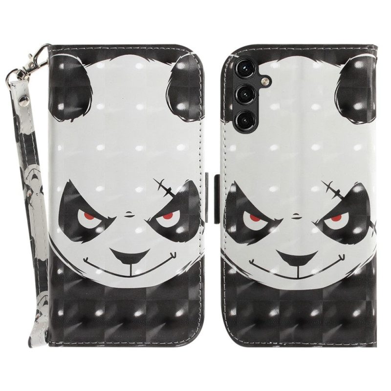 Custodia in pelle Samsung Galaxy A14 / A14 5G Panda Arrabbiato Con Cordino