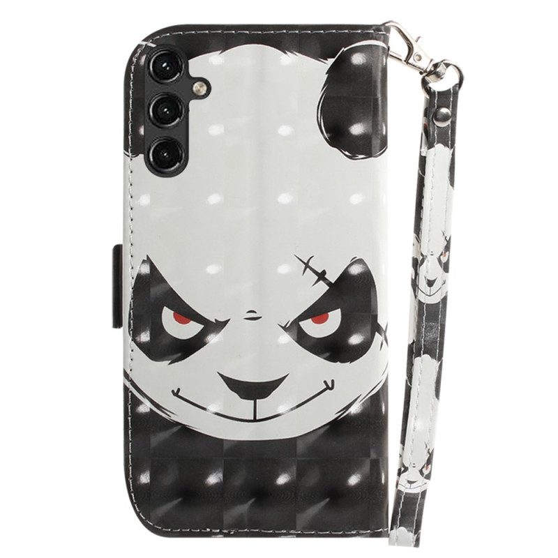 Custodia in pelle Samsung Galaxy A14 / A14 5G Panda Arrabbiato Con Cordino