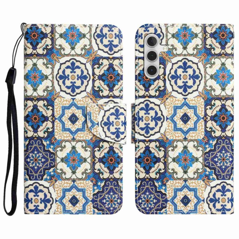 Custodia in pelle Samsung Galaxy A14 / A14 5G Patchwork Con Spalline