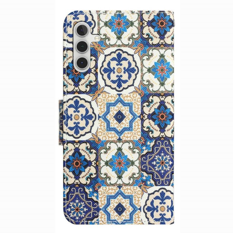 Custodia in pelle Samsung Galaxy A14 / A14 5G Patchwork Con Spalline