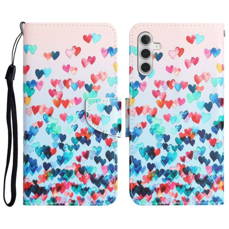 Custodia in pelle Samsung Galaxy A14 / A14 5G Pioggia Di Cuori Strappy