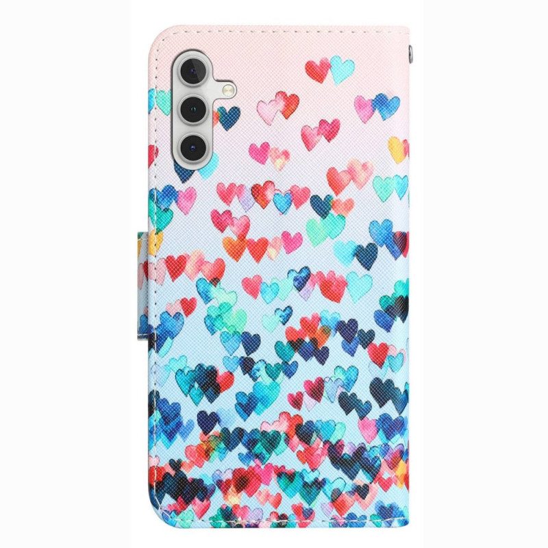 Custodia in pelle Samsung Galaxy A14 / A14 5G Pioggia Di Cuori Strappy