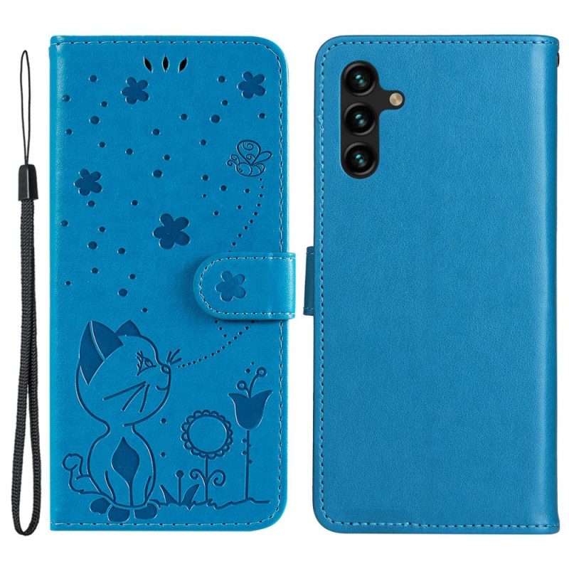 Custodia in pelle Samsung Galaxy A14 / A14 5G Strappy Cat E Api