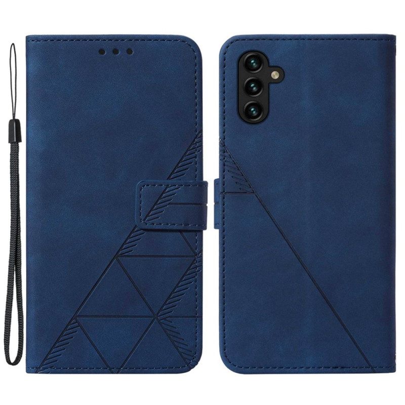 Custodia in pelle Samsung Galaxy A14 / A14 5G Triangoli Con Cordino