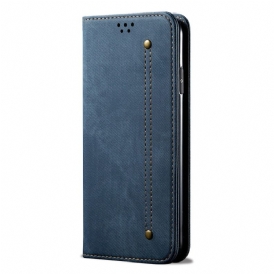 Folio Cover Samsung Galaxy A14 / A14 5G Custodia in pelle Tessuto Denim