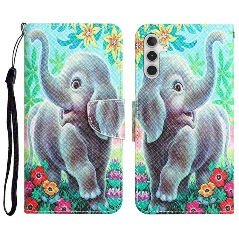 Folio Cover Samsung Galaxy A14 / A14 5G Elefante Allegro Con Cordino