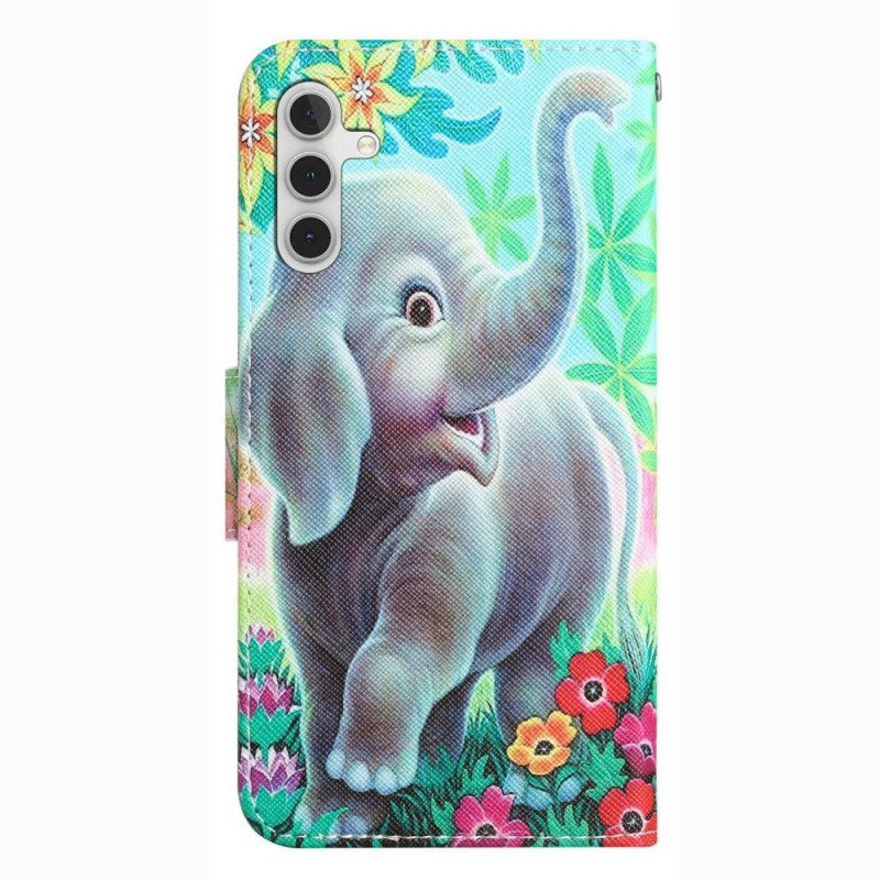 Folio Cover Samsung Galaxy A14 / A14 5G Elefante Allegro Con Cordino