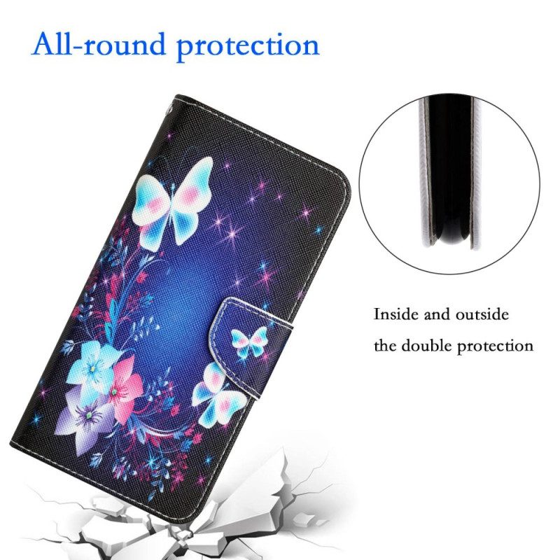 Folio Cover Samsung Galaxy A14 / A14 5G Farfalle Fatate Con Cordino