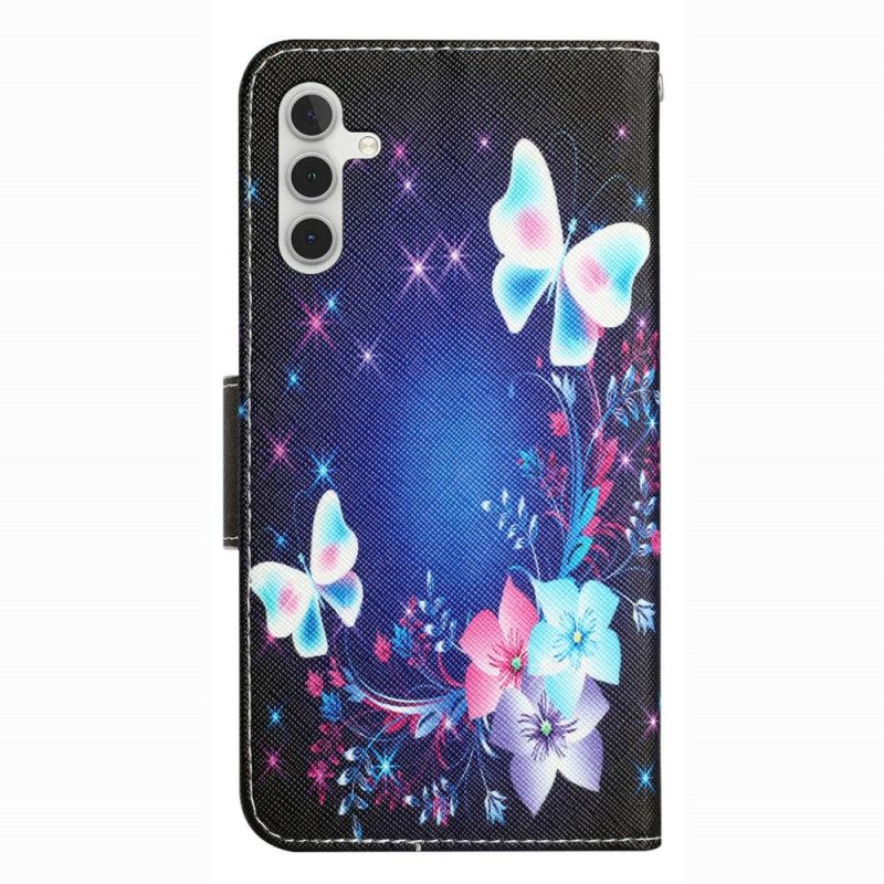 Folio Cover Samsung Galaxy A14 / A14 5G Farfalle Fatate Con Cordino