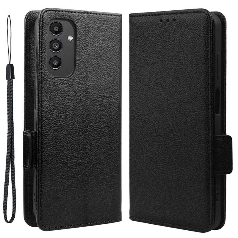 Folio Cover Samsung Galaxy A14 / A14 5G Strappy Litchi Stile In Pelle